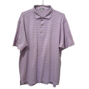 Peter Millar Polo Shirt Mens Lg Purple Striped Short Sleeve Golf Preppy Casual